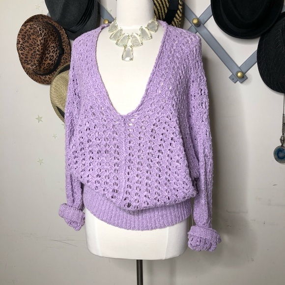 Free People Best of You lavender open knit v neck sweater - Picture 3 of 9